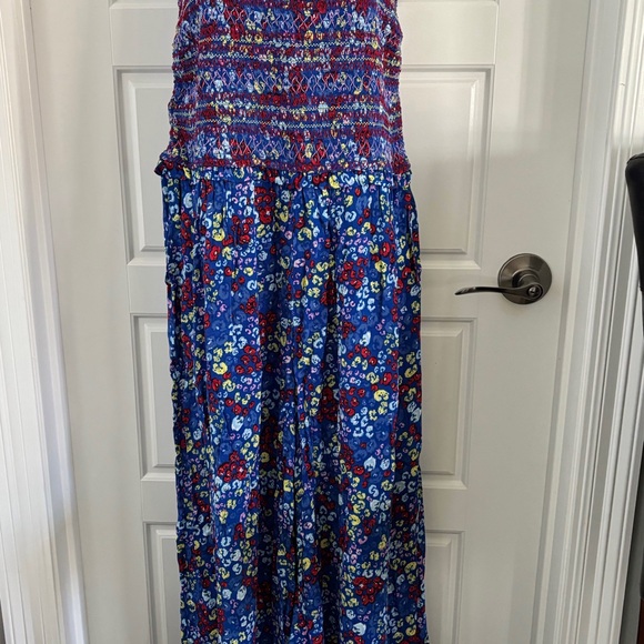 Kaari Blue Blue Multi Smocked Wide Leg Jumpsuit Size XL. NWT - Picture 2 of 7
